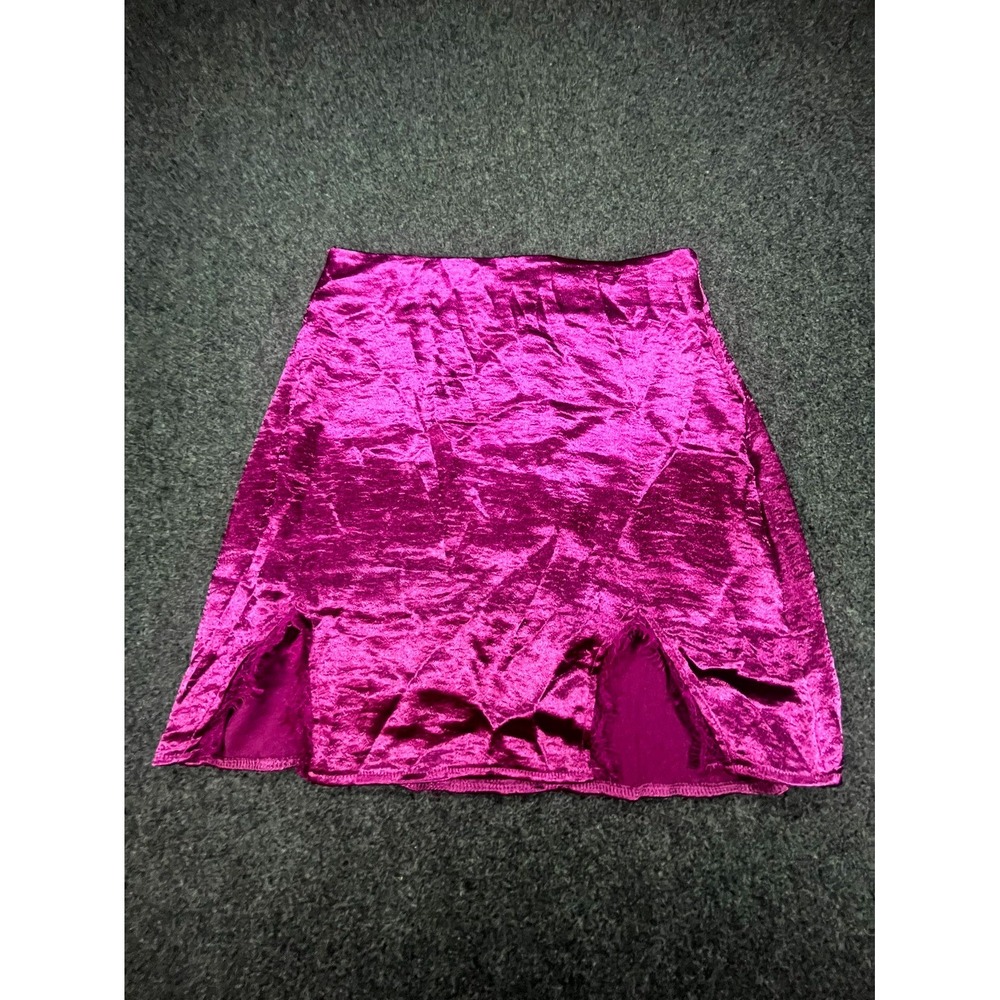 Y2K Lyaner Mini Skirt Women S Pink Stretch Velvet Back Zip Front Slit Minimalist